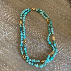 13” Turquoise and gold costume double strand necklace